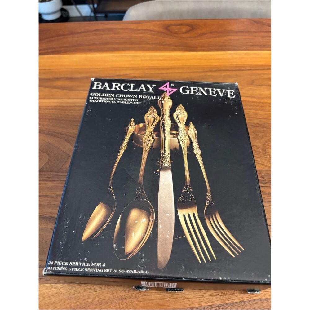 New Barclay Geneve Golden Crown Royale Weighted Flatware Silverware Set of 48